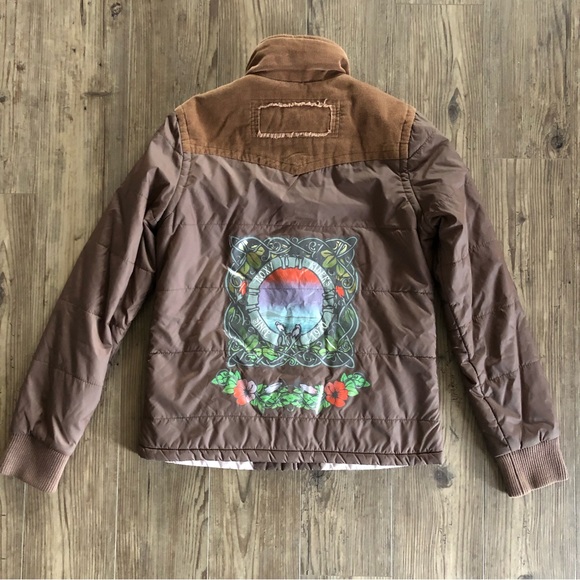 Roxy retro/vintage inspired button up jacket with corduroy & art nouveau graphic - Picture 1 of 15